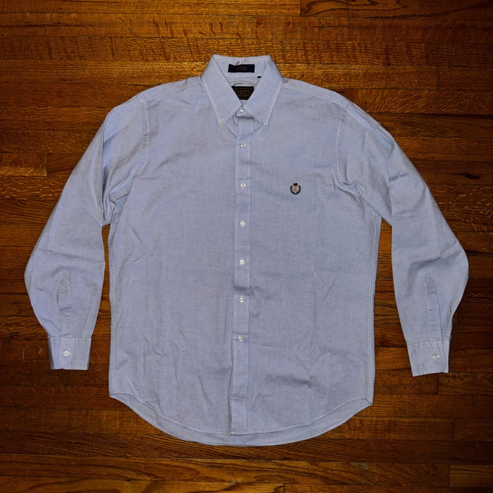 CHAPS Ralph Lauren Men's Light Blue Oxford‎ Button Down Shirt Crest Logo Medium